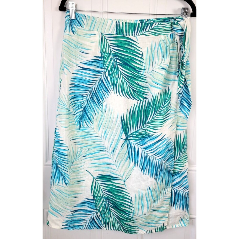 Tahari Tropical Linen Wrap Midi Skirt Size L